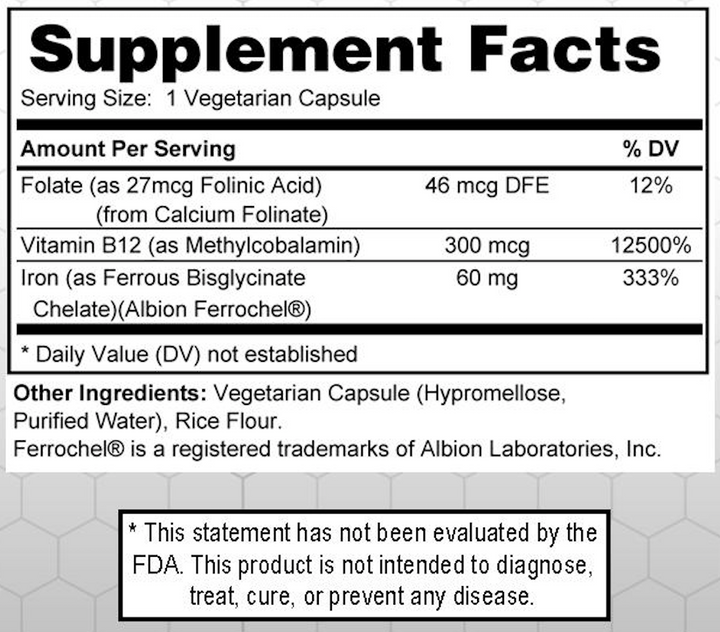 Iron Bisglycinate DS Plus - Non Constipating Iron & Cofactors